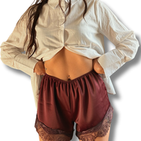 Shorts satin e pizzo