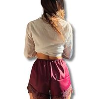 Shorts satin e pizzo