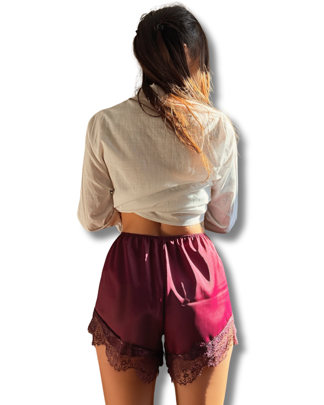 Shorts satin e pizzo