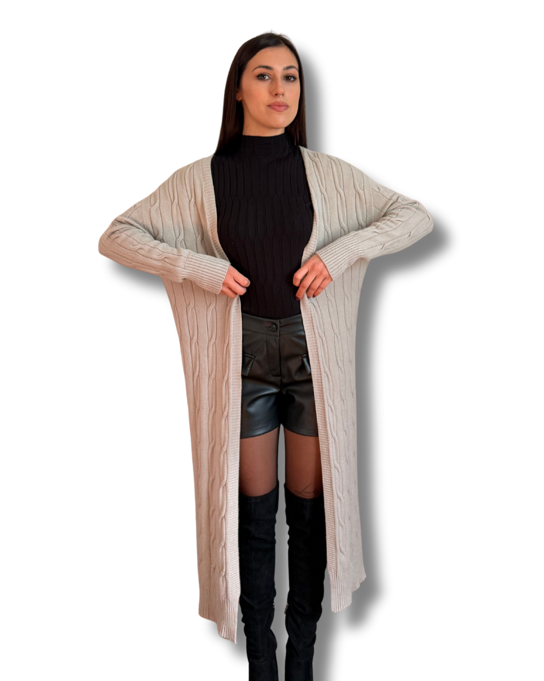 Maxi cardigan aperto morbido in misto viscosa