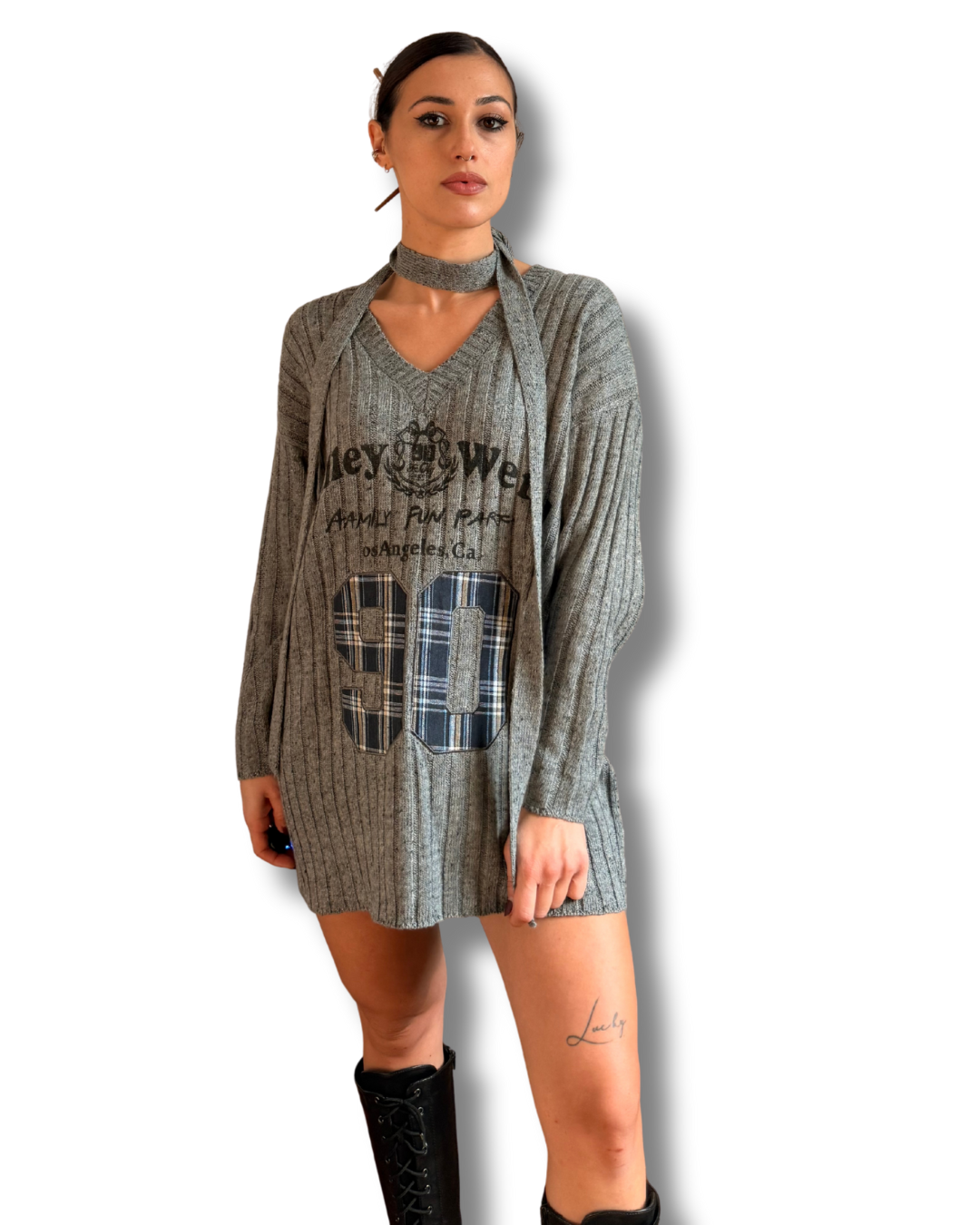 Maxi maglione con cravattino