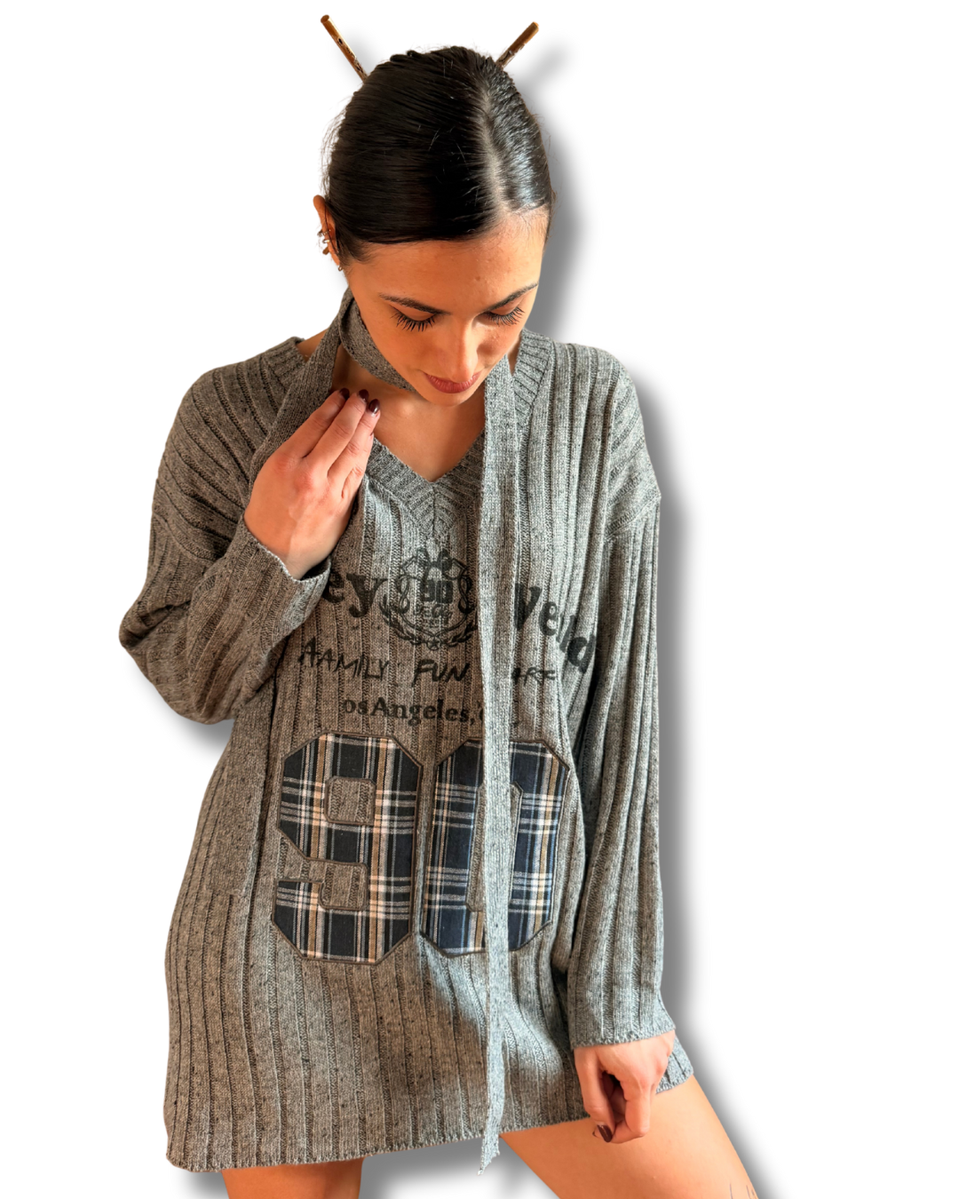 Maxi maglione con cravattino