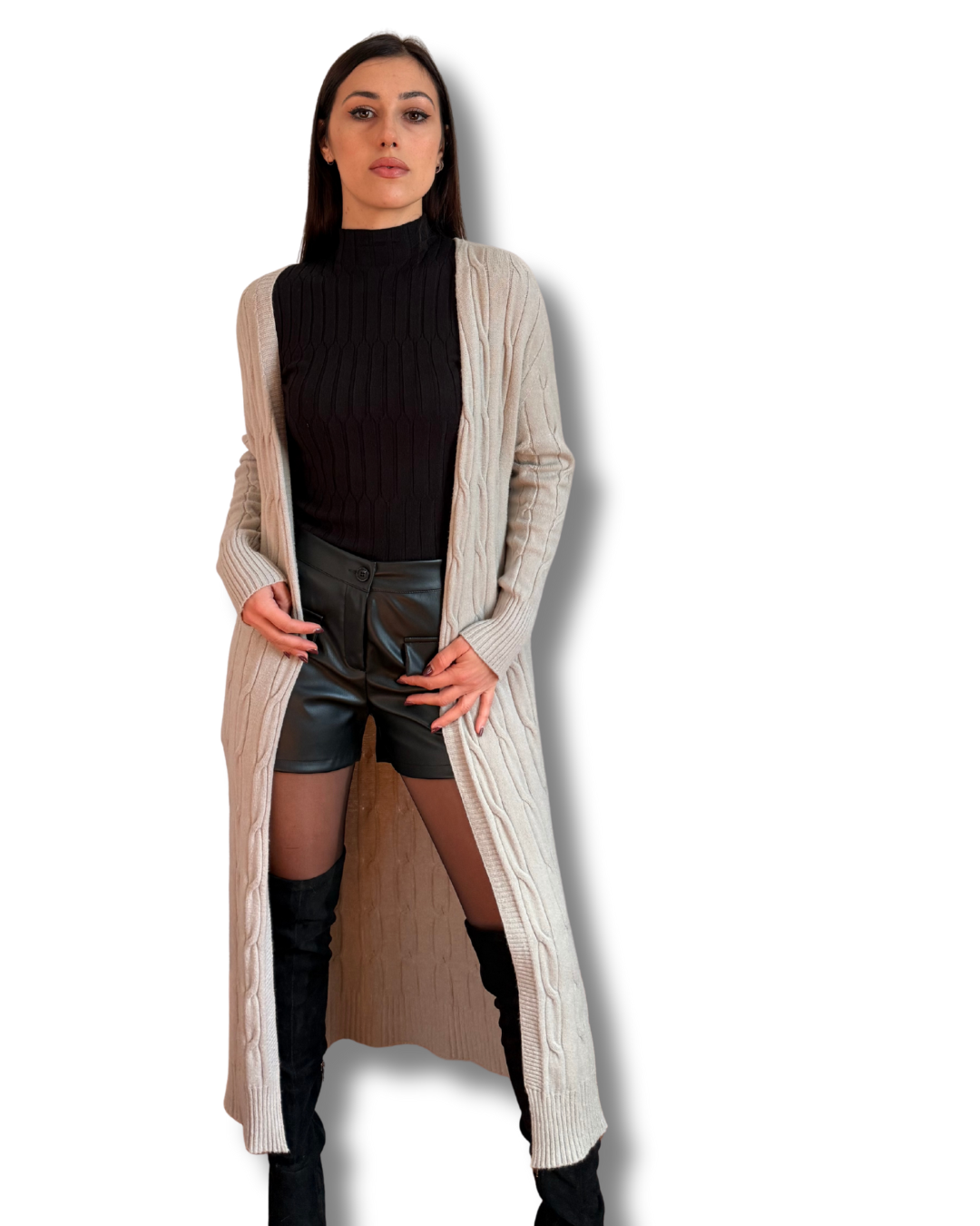 Maxi cardigan aperto morbido in misto viscosa