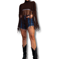 Cappa in maglia con frange