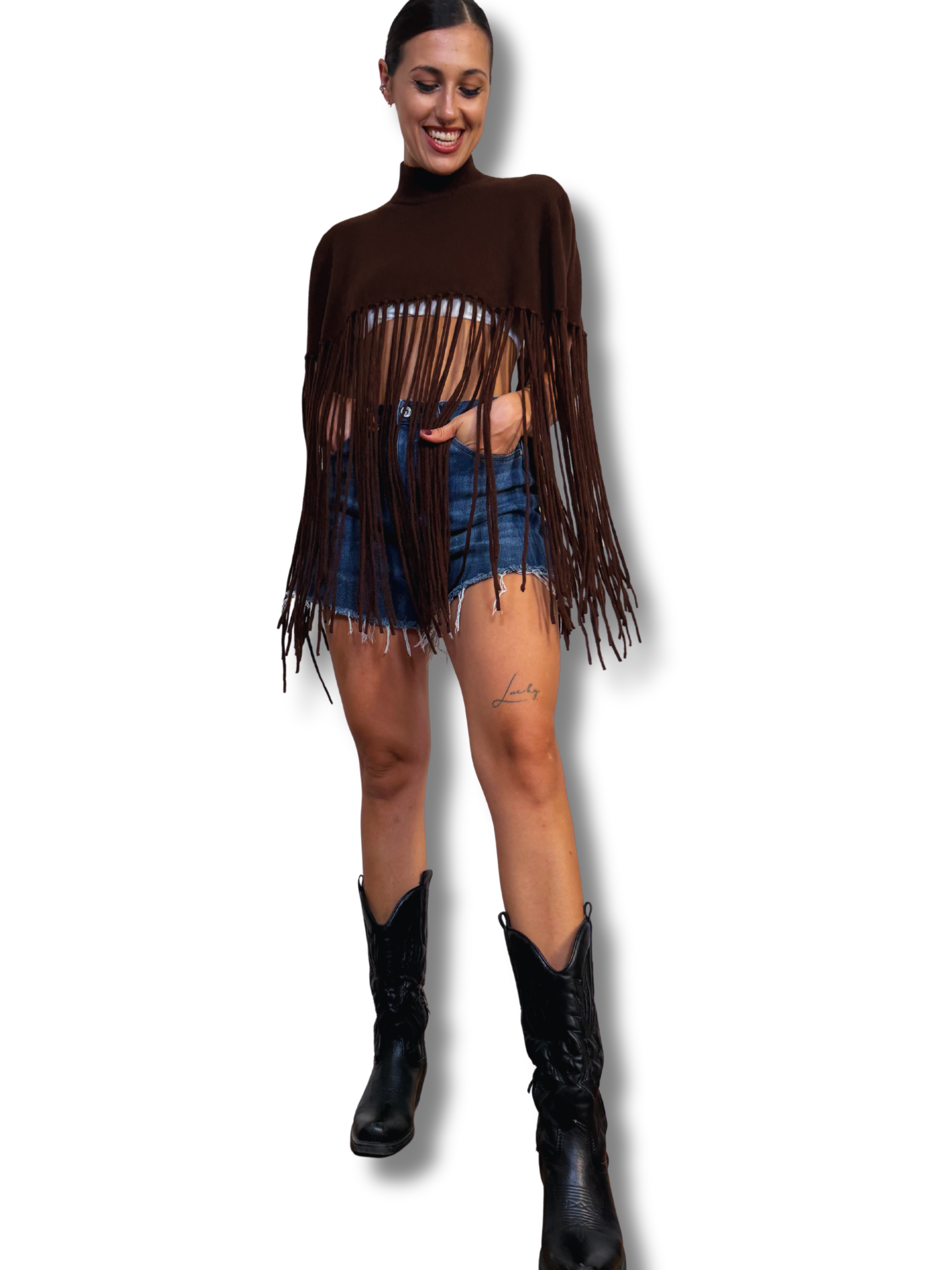 Cappa in maglia con frange