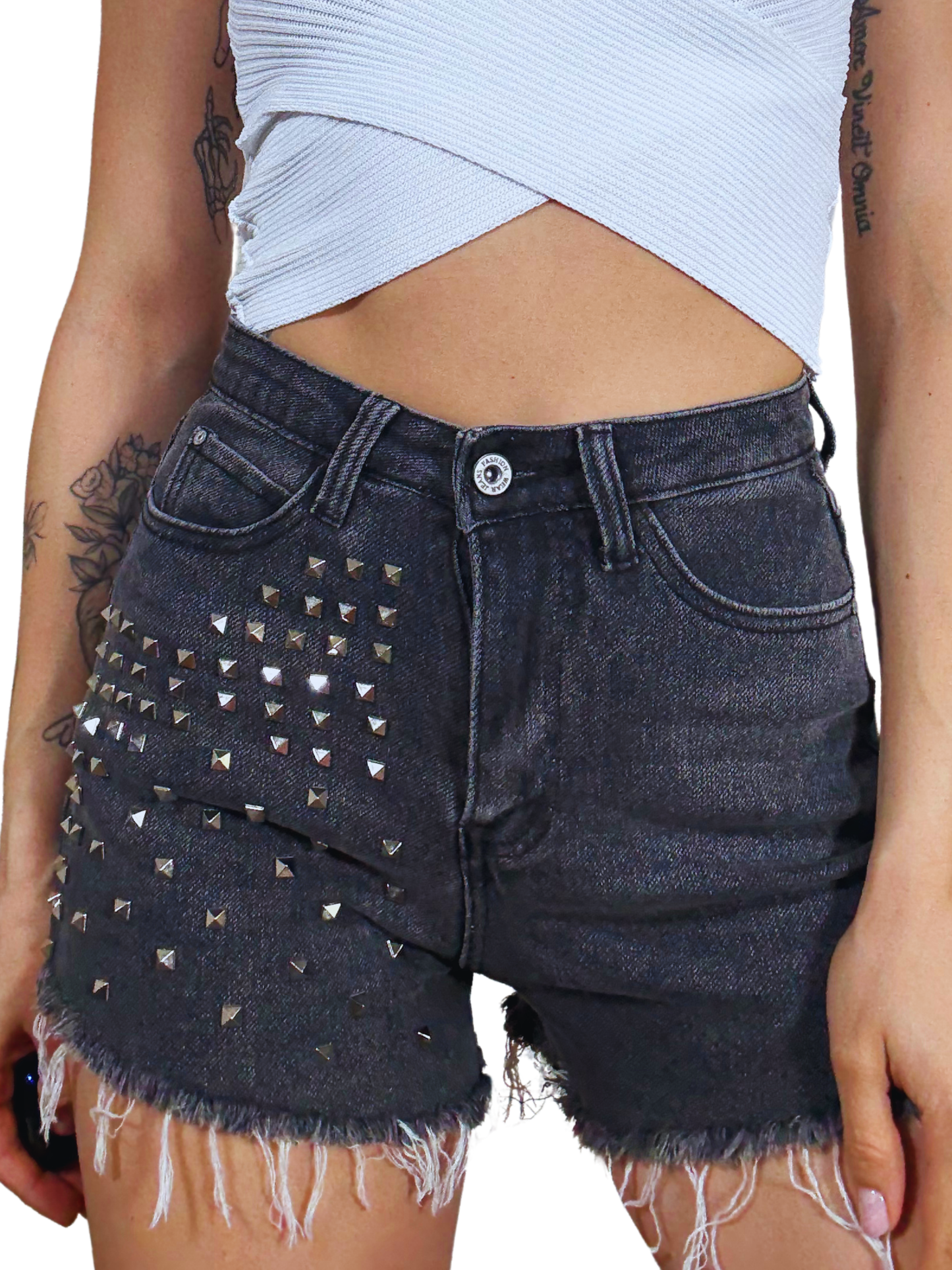 Shorts denim con borchie