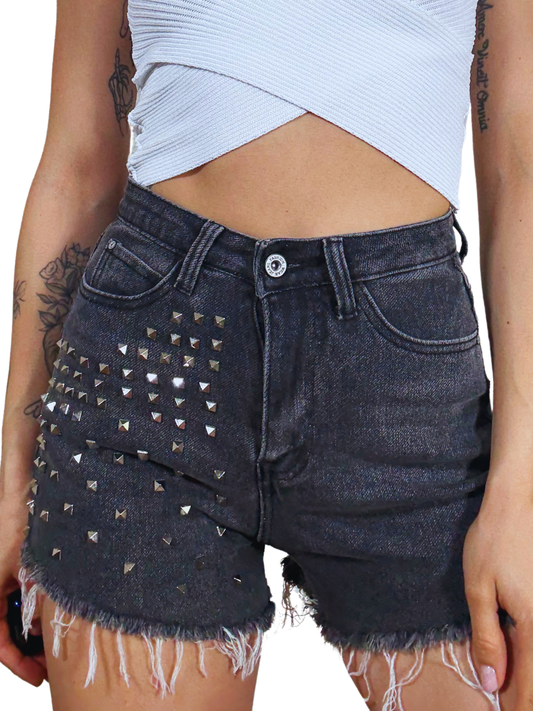 Shorts denim con borchie